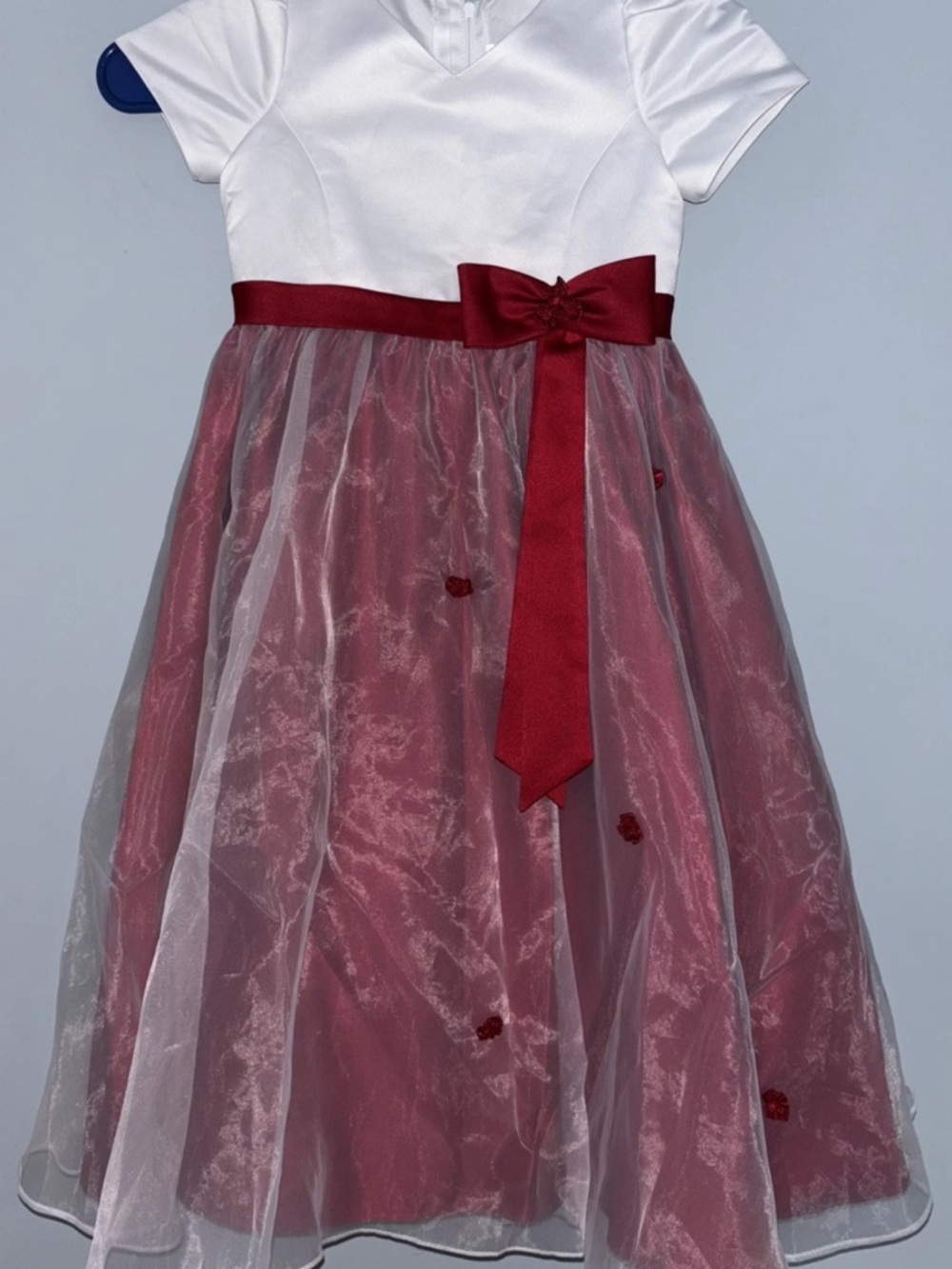 David's Bridal White and Burgundy Girls Dress